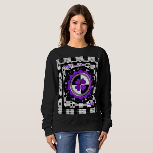 Sweatshirt B&W Purple Hearts Beating (Devant entier)