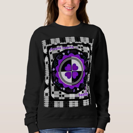 Sweatshirt B&W Purple Hearts Beating (Devant)