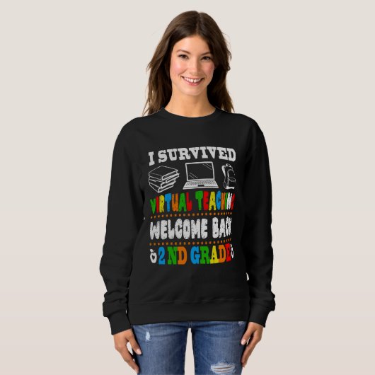 Sweatshirt Back To School 2nd Grade I Survived Virtual Teachi (Devant entier)