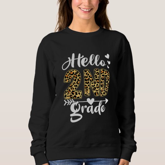 Sweatshirt Back To School Hello 2nd Grade Second Grade Leopar (Devant)