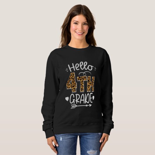 Sweatshirt Back To School Hello 4th Grade Leopard Cute Team F (Devant entier)