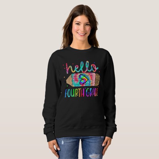 Sweatshirt Back To School Hello 4th Grade Leopard Tie Dye Pen (Devant entier)