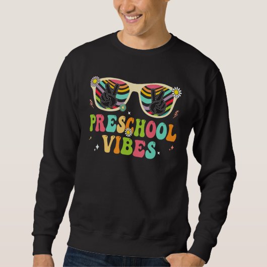Sweatshirt Back To School Preschool Vibes Retro Teacher Women (Devant)