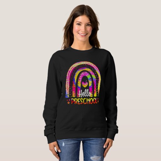 Sweatshirt Back To School Rainbow Boho Tie Dye Teacher Hello  (Devant entier)