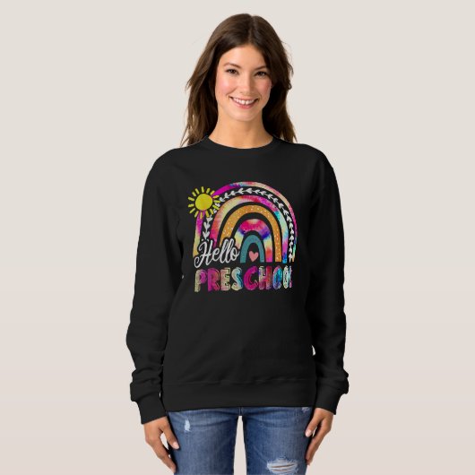 Sweatshirt Back To School Rainbow Boho Tie Dye Teacher Hello  (Devant entier)