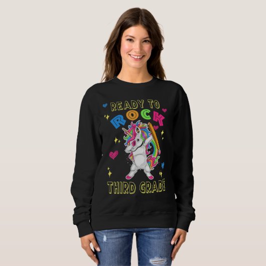 Sweatshirt Back To School Ready To Rock Third 3rd Grade Dabbi (Devant entier)