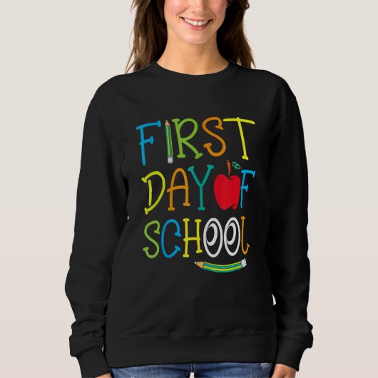 Sweatshirt Back To School Teacher Student Happy First Day Of  (Devant)