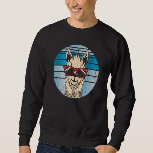 Sweatshirt Backprint alpaca or llama in retro look with sungl (Devant)