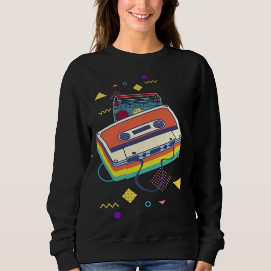 Sweatshirt Backprint retro cassette and stereo system 80s and (Devant)