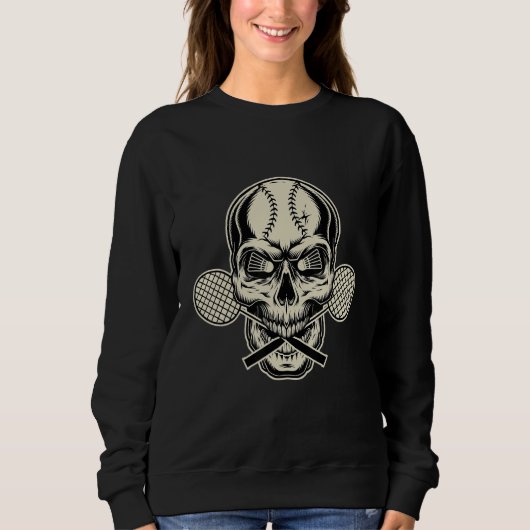 Sweatshirt Badminton Player Retro Skull Skeleton Shuttlecock  (Devant)