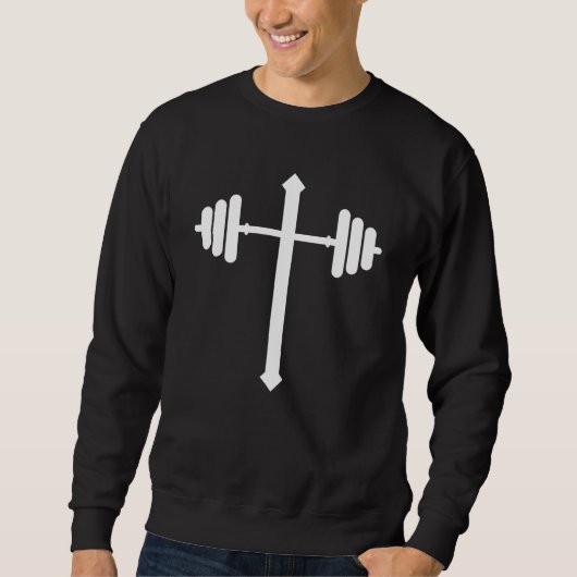 Sweatshirt Barbell Dumbbell Cross Christian Jesus Gym Workout (Devant)