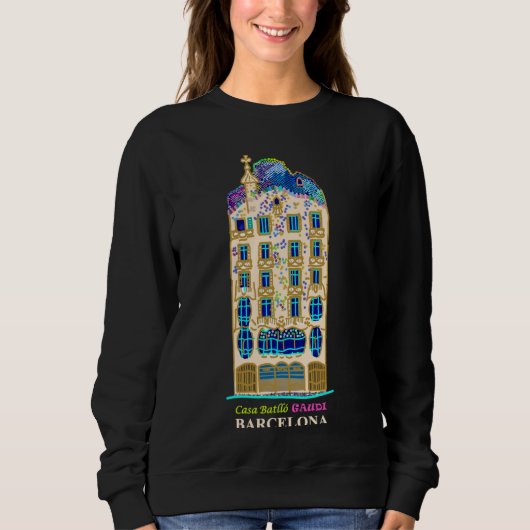 Sweatshirt Barcelone, Dessin manuel Gaudi Casa Batlló, Espagn (Devant)