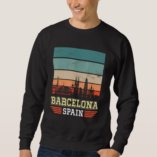 Sweatshirt Barcelone Espagne Retro Vintage Sunset Skyline Bar (Devant)