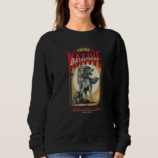 Sweatshirt Basawunena Native American Indian Wolf Spirit Retr (Devant)