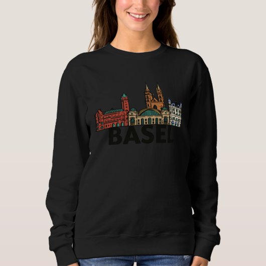 Sweatshirt Basel Switzerland City Skyline Silhouette Outline  (Devant)
