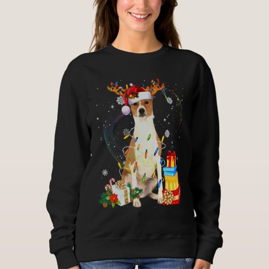 Sweatshirt Basenji Christmas Reindee Santa Hat Lights Chien X (Devant)