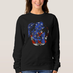 Sweatshirt Basse Pêche Poisson Drapeau américain 4 juillet Us