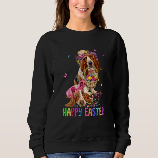 Sweatshirt Basset Hound Chien Bunny Costume de Pâques Rabbit (Devant)