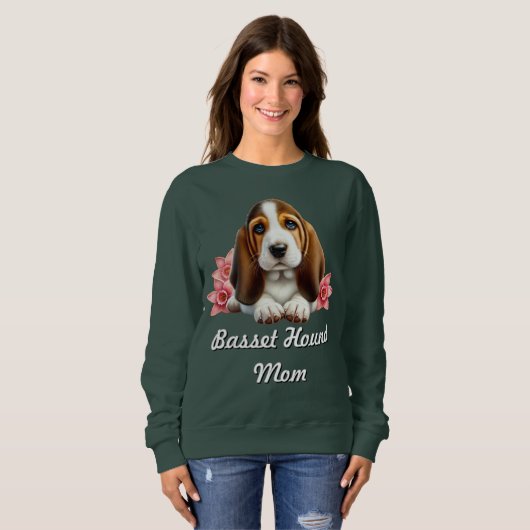 Sweatshirt Basset Hound Chiot Avec Fleurs (Devant entier)