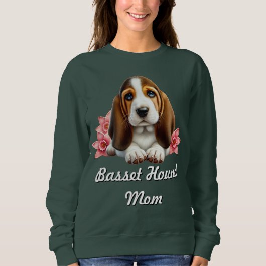 Sweatshirt Basset Hound Chiot Avec Fleurs (Devant)