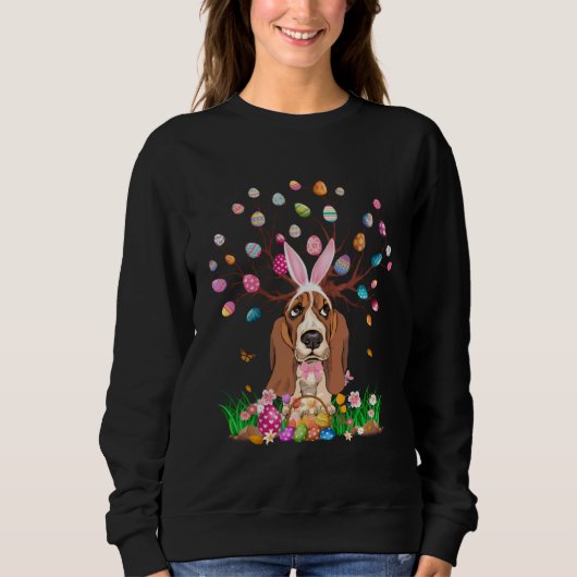Sweatshirt Basset Hound Dog With Bunny Ears Easter Egg Tree E (Devant)