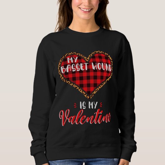 Sweatshirt Basset Hound Is My Valentine Heart Dog Leopard Buf (Devant)
