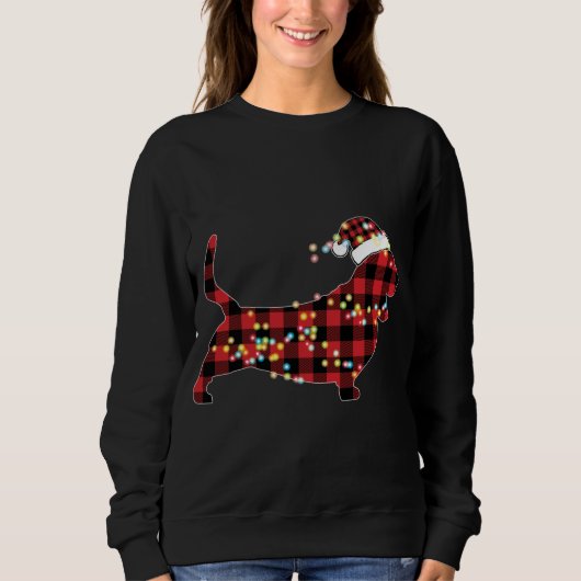 Sweatshirt Basset Hound Pajamas de buffle rouge à plaid X (Devant)