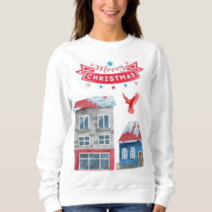 SWEATSHIRT BÂTIMENTS DE LA VILLE DE MERRY CHRISTMAS OISEAU CA
