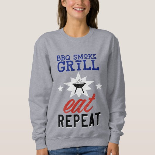 Sweatshirt BBQ Fumée Grill Manger RÉPÉTER Vintage Rustique (Devant)
