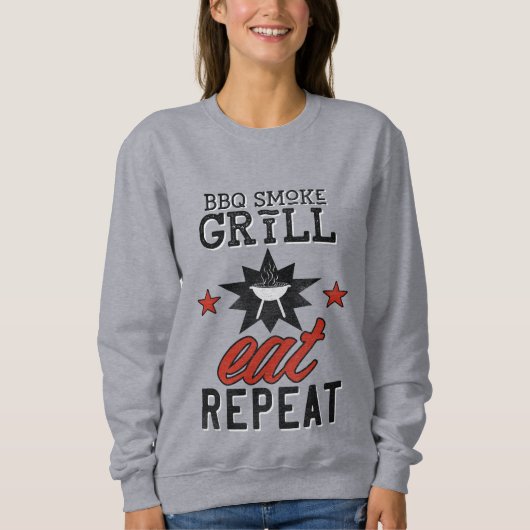 Sweatshirt BBQ Rustique Fumée Grill MANGER RÉPÉTER (Devant)