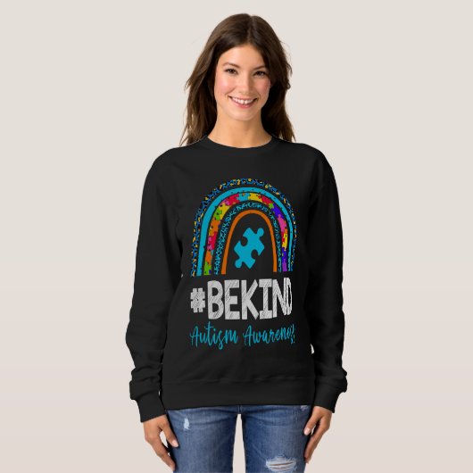 Sweatshirt Be Kind Autism Awareness Leopard Rainbow Puzzle Gi (Devant entier)