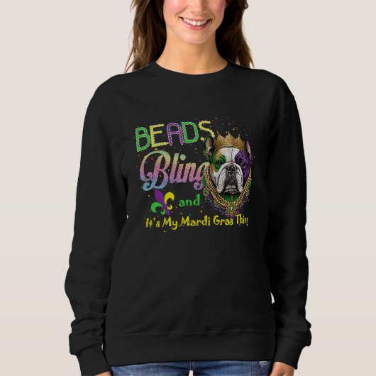 Sweatshirt Beads Bling Bulldog Mardi Gras Thing Carnival Masq (Devant)