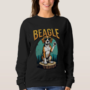 Sweatshirt Beagle confiant sur souche d'arbre avec style rétr