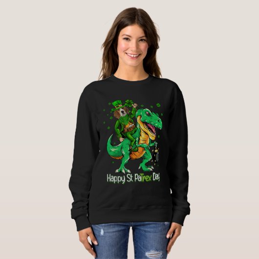 Sweatshirt Beagle Riding Dinosaur Patricks Day Shamrock (Devant entier)