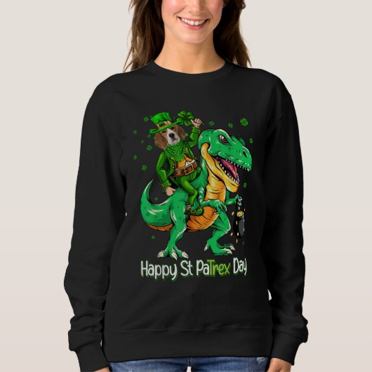 Sweatshirt Beagle Riding Dinosaur Patricks Day Shamrock (Devant)