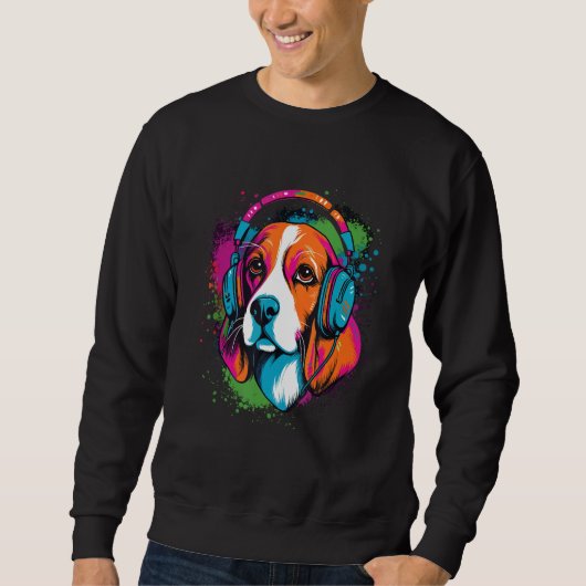 Sweatshirt Beagle wearing headphones colorful illustration (Devant)