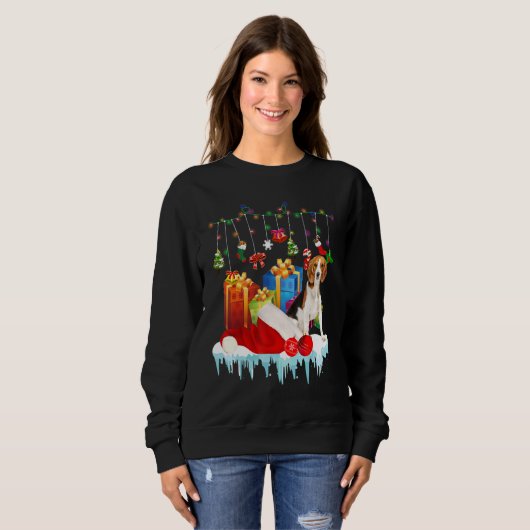 Sweatshirt Beagle Xmas Chien Santa Hat Appel (Devant entier)