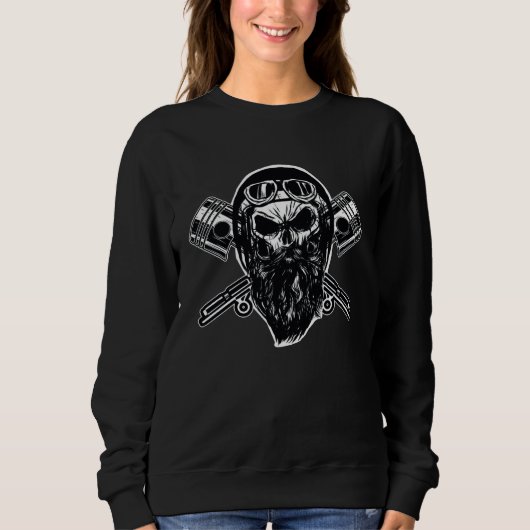 Sweatshirt Bearded Biker Skull Motorcycle (Devant)