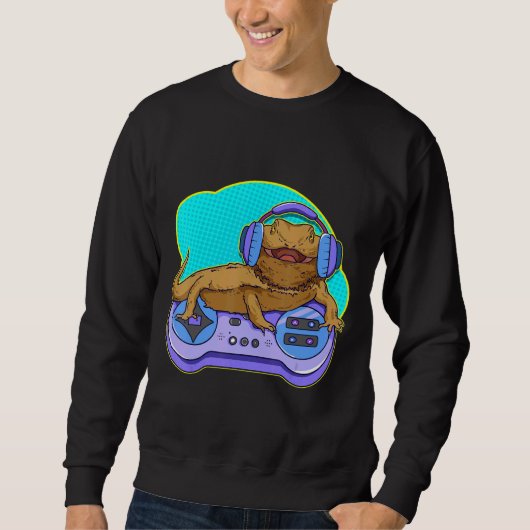 Sweatshirt Bearded Dragon Gamer Computer Game Player Lizard (Devant)