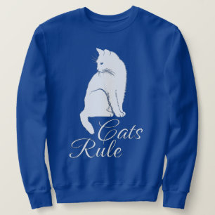 Sweatshirt Beau chat assis blanc avec "Règle des chats" Texte
