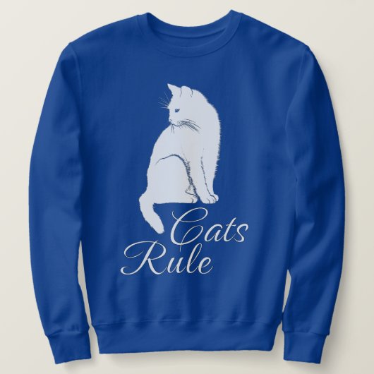 Sweatshirt Beau chat assis blanc avec "Règle des chats" Texte (Design devant)