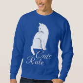Sweatshirt Beau chat assis blanc avec "Règle des chats" Texte (Devant)