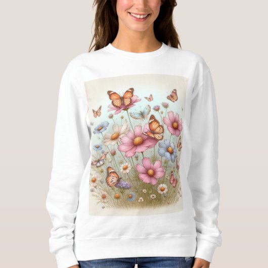 Sweatshirt Beauté débordante : Papillons sur Flowers (Devant)