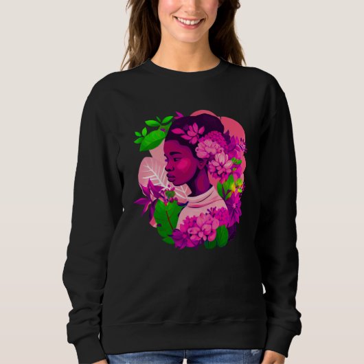 Sweatshirt Beautiful Black Woman Afro Melanin Queen Cute Flow (Devant)