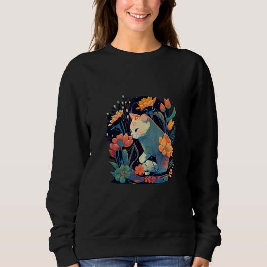 Sweatshirt Beautiful Cat Kitten in a Flower Garden Frame Moth (Devant)
