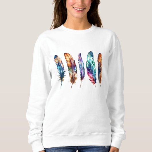 Sweatshirt Beautiful Multicolor Boho Feathers - Graphic Art (Devant)