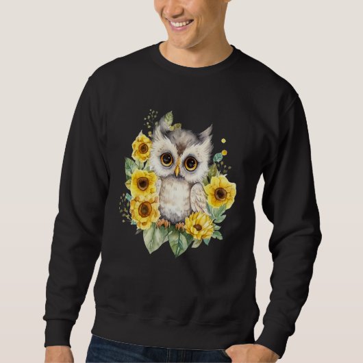 Sweatshirt Beautiful Owl On Tree Sunflower (Devant)