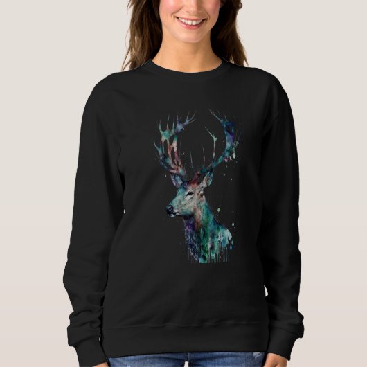 Sweatshirt Beautiful Watercolor Deer Portrait (Devant)