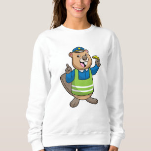 Sweatshirt Beaver en tant qu'agent de police avec sifflet