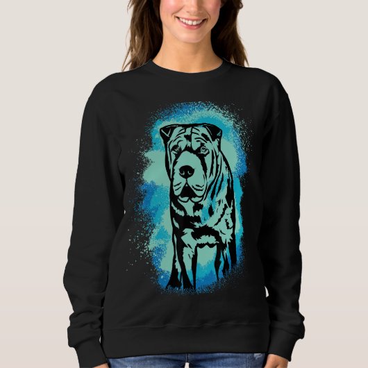 Sweatshirt Beige Sharpei Paint Blue Design Dog Mom Dad (Devant)